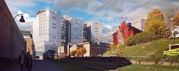 Tegning av framtidig sykehus på Gaustad