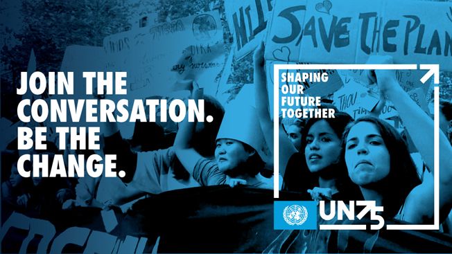 En plakat for FNs 75-årsjubileum